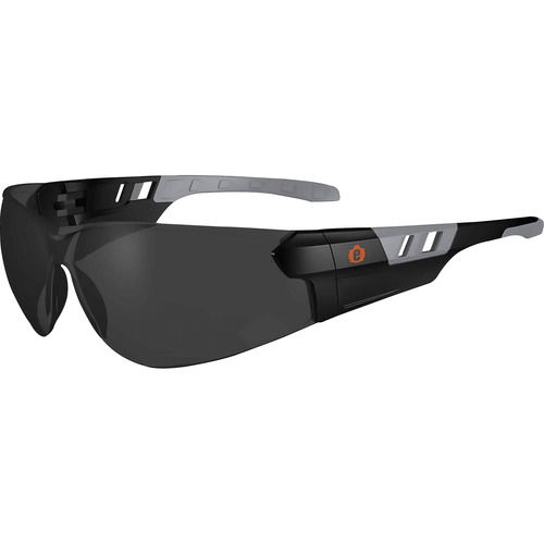 Ergodyne SAGA Safety Glasses, Frameless Smoke Lens, Matte Black, Anti-Fog, Impact Resistant, UV Resistant, Flex-Point Temple