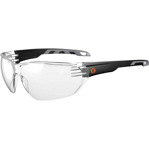 Ergodyne Skullerz Safety Glasses, Frameless, Anti-Fog Clear Lens, Matte Black, UV Resistant, ANSI Z87.1 Impact, Non-Slip Temples