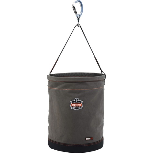Ergodyne Arsenal Hoist Bucket, 24 oz Canvas, 150 lb Capacity, Swiveling Carabiner, Synthetic-Leather Base, Gray