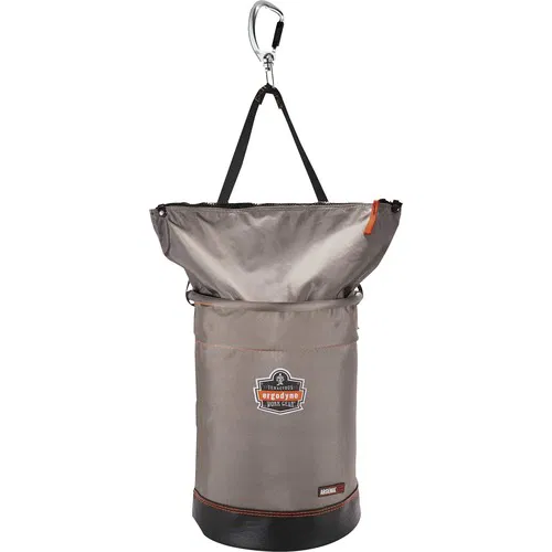 Ergodyne Arsenal Hoist Bucket, Large 99 lb Capacity, Zipper Top, Swiveling Carabiner, Gray Nylon/Synthetic Leather