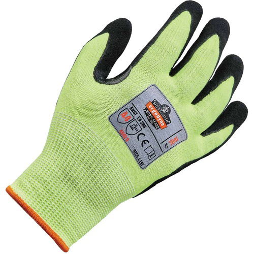 Ergodyne ProFlex Work Gloves, ANSI A4 Level 4 Cut-Resistant, Nitrile-Coated Palm, Polyurethane, XXL, Hi-Vis Lime, Touchscreen, 2/Pair, 12/CT