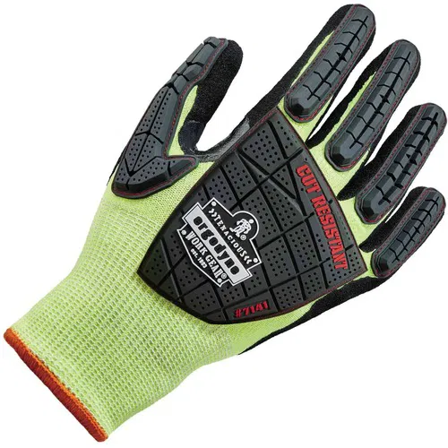 Ergodyne ProFlex Work Gloves, DIR Level 4 Cut-Resistant, Nitrile-Coated Palms, Medium, Lime, TPR Knuckle Armor, Touchscreen, 2/PR, 12/CT