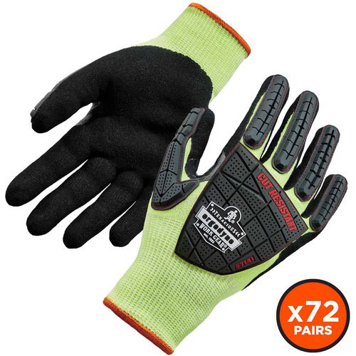 Ergodyne Work Gloves, ProFlex 7141, Nitrile-Coated, Level 4 Cut-Resistant, Large, Lime, 2/Pair, 72/CT