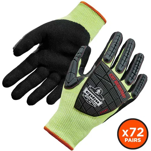 Ergodyne ProFlex Work Gloves, Nitrile-Coated, Dir Level 4 Cut-Resistant, Touchscreen, Extra Large, Lime, 2/Pair, 72/CT
