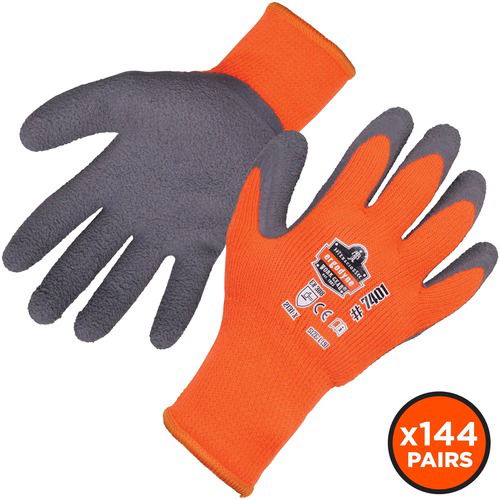 Ergodyne ProFlex Work Gloves, Thermal Latex-Coated, Cut-Resistant, Lightweight Winter, Extra Large, Orange, Elastic Wrist, 2/Pair, 144/CT