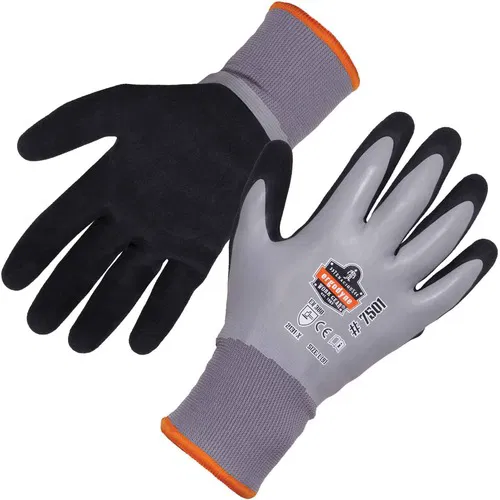 Ergodyne Work Gloves, ProFlex, Thermal, Waterproof, Nitrile-Latex Coated Palm, Cut Resistant, Extra Large, Gray, 2/Pair, 12/CT