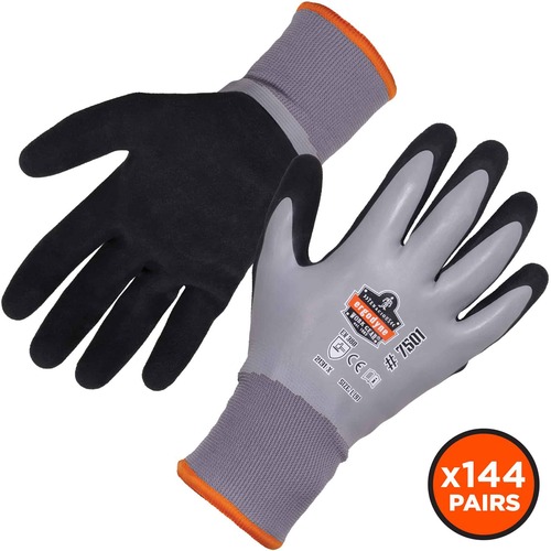 Ergodyne Work Gloves, ProFlex 7501, Waterproof Coated Winter, Extra Large, Nitrile/Latex Palm, Thermal, Cut Resistant, Gray, 2/Pair, 144/CT