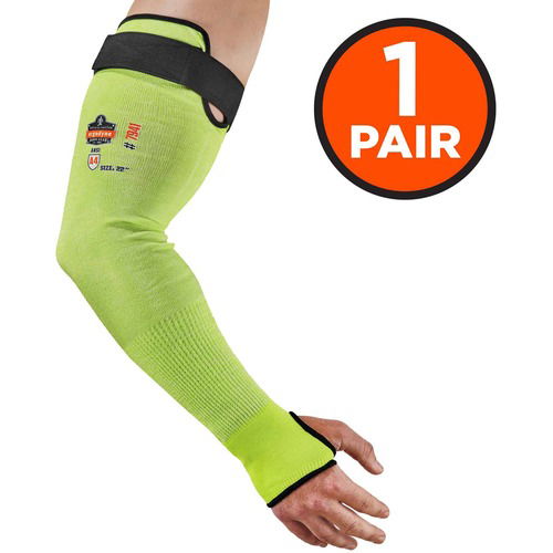 Ergodyne Protective Arm Sleeve, ProFlex, 22" Length, Cut-Resistant, Kevlar Yarn, Lime, Adjustable Fit, High Visibility, 2/Pair