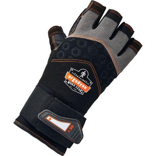Ergodyne Work Gloves, ProFlex 910, Small, Half-Finger Impact, Wrist Support, Anti-Vibration, Padded Palm, Black, 2/Pair