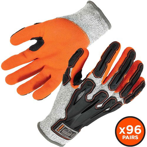 Ergodyne ProFlex Work Gloves, Nitrile-Coated Cut-Resistant, 13-Gauge, Level 3 Cut, Dorsal Impact Armor, Fluorescent Palms, Medium, 2/Pair, 96/CT
