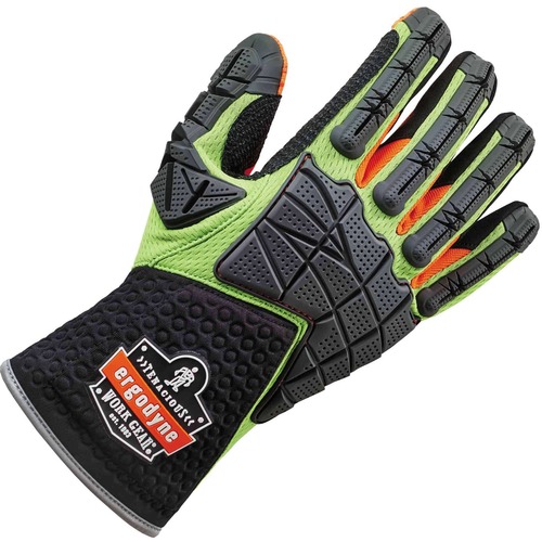 Ergodyne Work Gloves, ProFlex, Dorsal Impact-Reducing, Large, Lime, Non-Slip Grip, Reinforced Thumb/Index, Reflective Binding, 2/PR