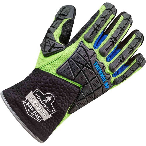 Ergodyne ProFlex Work Gloves, Thermal Waterproof, Impact-Resistant Armor, AX Suede Palm, Reinforced Thumb/Index, Medium, Lime, 2/Pair