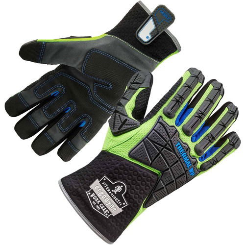 Ergodyne ProFlex Work Gloves, Thermal Waterproof, Dorsal Impact Protection, Reinforced Thumb/Index, 13.25", Small, Lime, 2/PR