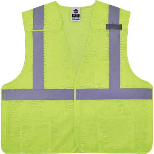 Ergodyne Safety Vest, GloWear, Breakaway Class 2, Hi-Vis Lime, 2X/3X, Polyester Mesh, 2 in Reflective Tape, Hook/Loop, Interior Pockets, Mic Tab