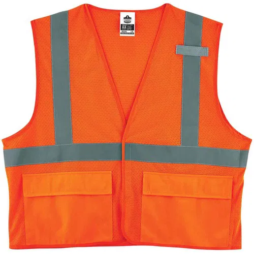 Ergodyne GloWear Safety Vest, Type R, Class 2, Large/XL, Orange Polyester Mesh, 2" Reflective Tape, Hook-And-Loop Closure, Pockets, Mic Tab