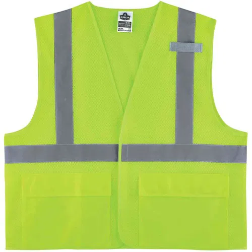 Ergodyne Safety Vest, GloWear, Type R Class 2, Small/Medium, Lime Polyester Mesh, Hook-and-Loop Closure, 3 Pockets, Mic Tab