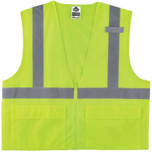Ergodyne Safety Vest, GloWear, Type R Class 2, Polyester Mesh, 4X/5X, Lime, Zipper Closure, Pockets, Mic Tab