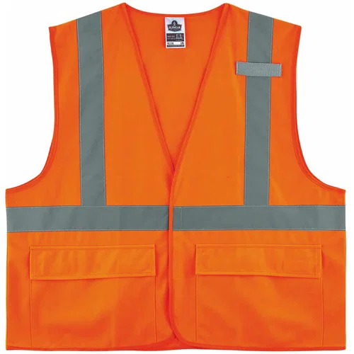 Ergodyne GloWear Safety Vest, Type R Class 2, L/XL, 2 in Reflective Tape, Fluorescent Orange, Hook/Loop Closure, Pockets, Mic Tab