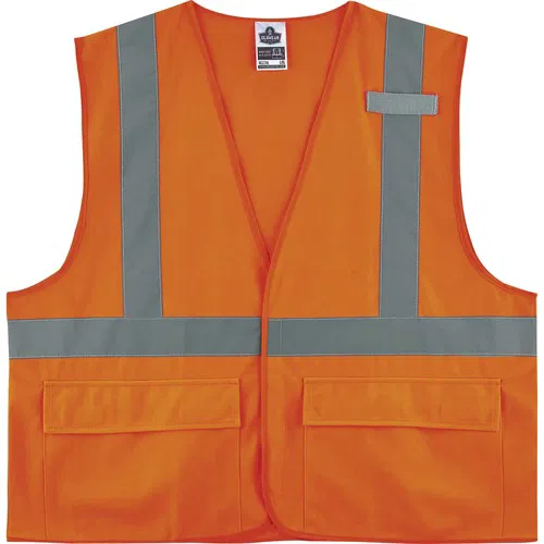 Ergodyne GloWear Safety Vest, Type R Class 2, Hi-Vis Solid, 2X/3X, 2" Reflective Tape, Orange, 3 Pockets, Mic Tab, Hook and Loop Closure