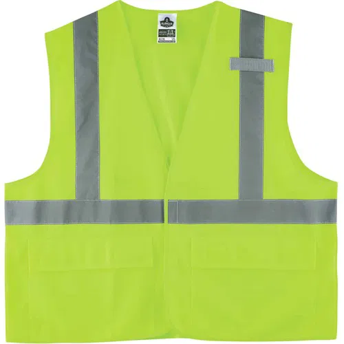 Ergodyne GloWear Safety Vest, Type R Class 2, Large/Extra Large, Lime Polyester, Hook/Loop Closure, 2" Reflective Tape, Pockets, Mic Tab