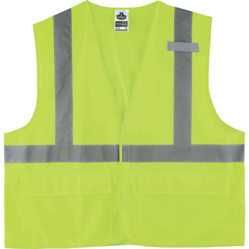Ergodyne GloWear Safety Vest, Type R Class 2 Hi-Vis Solid, 4X/5X Lime Polyester, Hook and Loop Closure, Pockets, Mic Tab