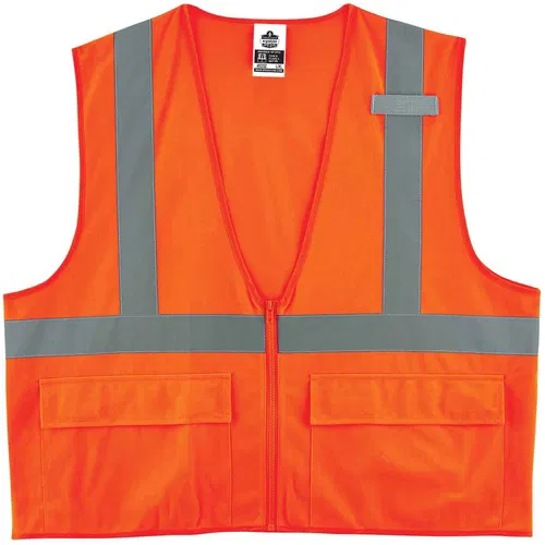 Ergodyne GloWear Safety Vest, Type R Class 2, Small/Medium, Orange Polyester, Zipper Closure, 2" Reflective Tape, Pockets, Mic Tab