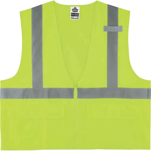 Ergodyne GloWear Safety Vest, Type R Class 2, Solid Lime Polyester, Small/Medium, Zipper Closure, 2" Reflective Tape, Pockets, Mic Tab