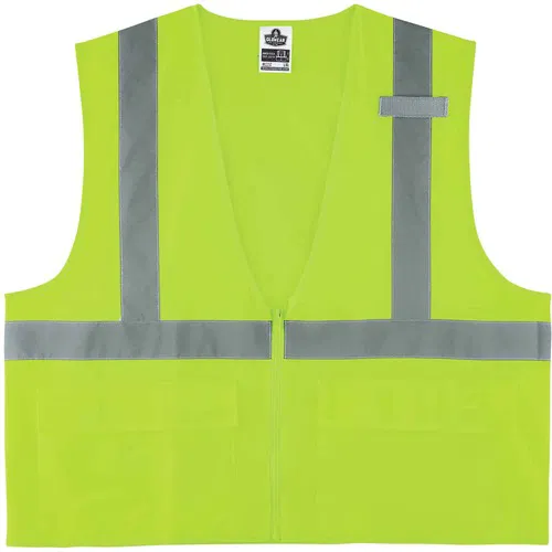 Ergodyne GloWear Safety Vest, Type R Class 2, 2XL/3XL, Lime Polyester, Zipper Closure, 2" Reflective Tape, 3 Pockets, Mic Tab