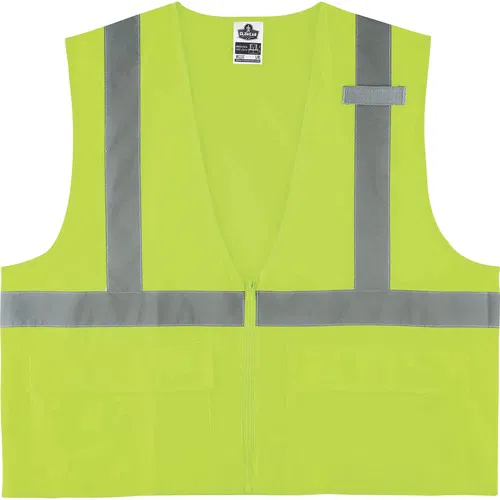 Ergodyne GloWear Safety Vest, Type R Class 2, Lime, 4X/5X, Zipper Closure, 2 in Reflective Tape, Pockets, Mic Tab, Polyester