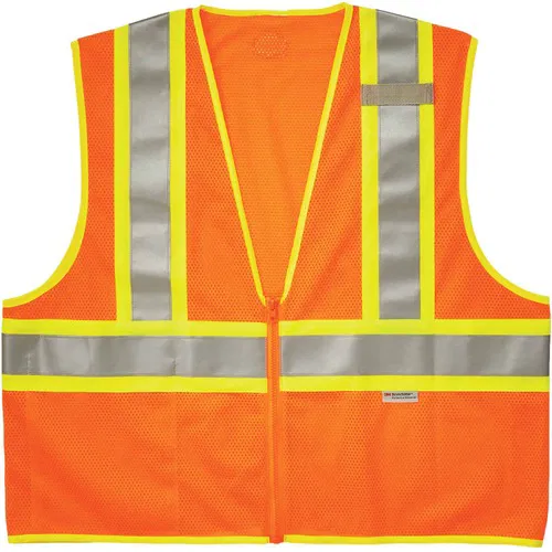 Ergodyne Safety Vest, GloWear, Type R Class 2 Two-Tone, 2-Xtra Large/3-Xtra Large, Orange Mesh, 2 in Reflective Tape, Zipper, Pocket, Mic Tab