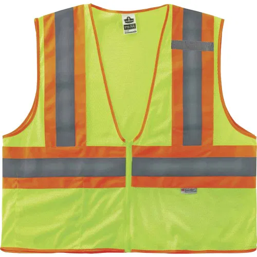Ergodyne GloWear Safety Vest, Type R Class 2, Hi-Vis Lime Two-Tone, Small/Medium, Polyester Mesh, Zipper, Pocket, Mic Tab
