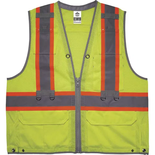 Ergodyne Safety Vest, Harness-Compatible, GloWear, 4X-5X Hi-Vis Lime, Tool Tethering, Type R Class 2 (ANSI/ISEA 107/121), for Tools Under 2 lb