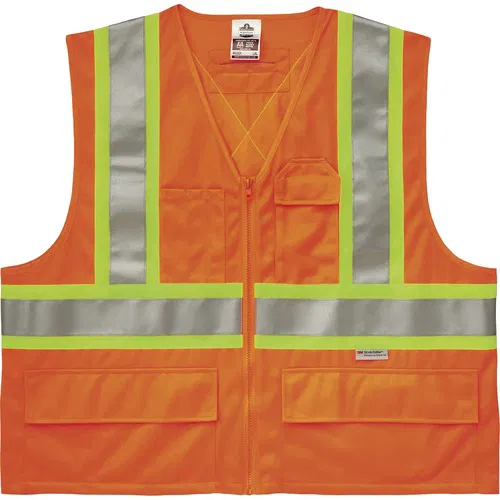 Ergodyne GloWear Safety Vest, Type R Class 2 X-Back, 4X/5X, Orange Polyester, 3M Scotchlite Reflective Tape, 5 Pockets, Zipper, D-Ring