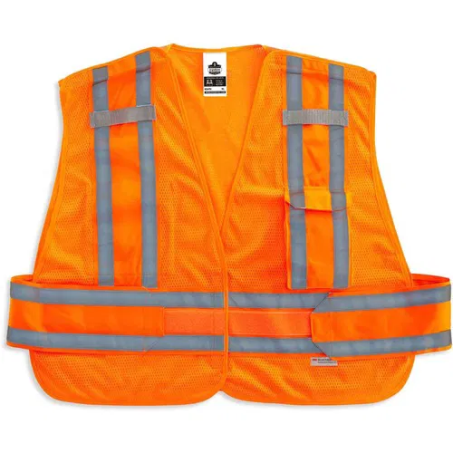 Ergodyne, Safety Vest, GloWear, Type P Class 2, XL/2XL, Orange Polyester Mesh, Expandable Sides, Hook-and-Loop Breakaway, Radio Pockets, Mic Tabs