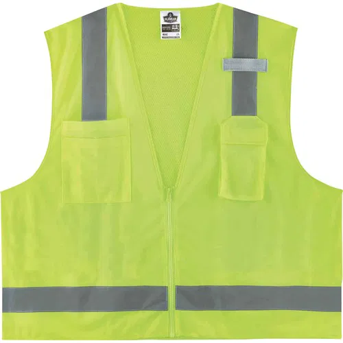 Ergodyne Safety Vest, Surveyors, GloWear, Type R, Class 2, Lime, 2XL/3XL, Polyester Mesh, Zipper, Pockets, Mic Tab