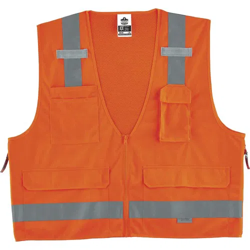 Ergodyne GloWear Safety Vest, Type R Class 2 Surveyors, 2X/3X, Orange Poly Mesh, 2 in 3M Scotchlite Reflective, Pockets, Mic Tabs