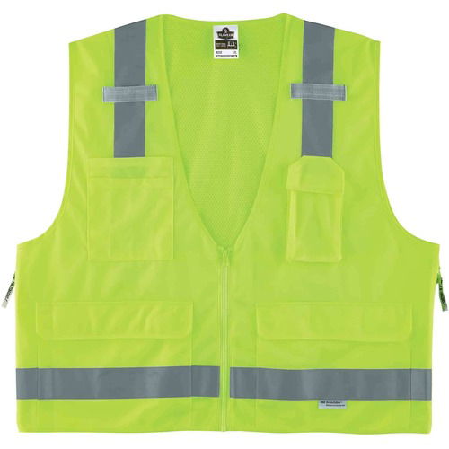 Ergodyne GloWear Safety Vest, Type R Class 2 Surveyors, Small/Medium, Lime, Zipper, 6 Pockets, Mic Tabs