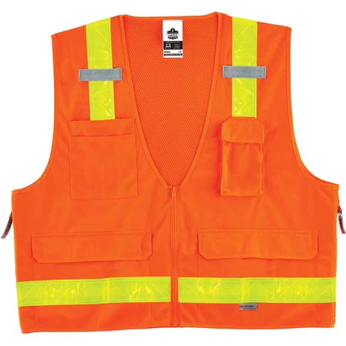 Ergodyne GloWear Type R Class 2 Surveyors Safety Vest, Small/Medium, Orange, Zipper, Pockets, Mic Tabs, 3M Reflective Tape