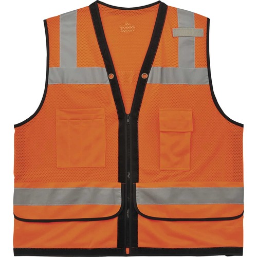 Ergodyne Safety Vest, Surveyors, GloWear, Type R Class 2, Heavy-Duty Polyester Mesh, Orange, Small/Medium, Zipper Closure, Pockets, Mic Tab