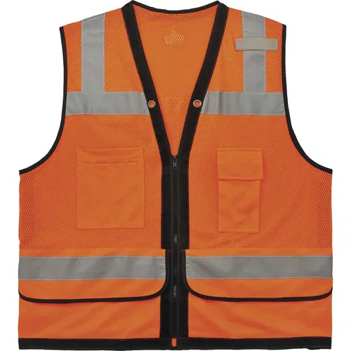 Ergodyne GloWear Safety Vest, Type R Class 2, Large/X-Large, Orange Mesh, Zipper, 2 in 3M Scotchlite Reflective, Pockets, Mic Tab