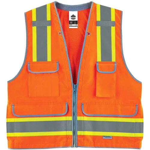 Ergodyne GloWear Safety Vest, Type R Class 2, Small/Medium, Orange Front Mesh Back, 3M Scotchlite 2 in Reflective Tape, Dual Mic Tabs, Zipper