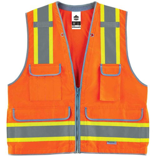 Ergodyne Safety Surveyors Vest, GloWear, Type R Class 2, 2X/3X, Orange, Mesh, 2" 3M Scotchlite Reflective Tape, Zippered Back Pocket