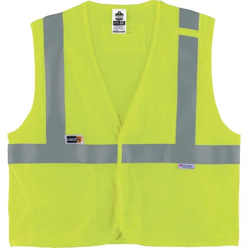 Ergodyne GloWear Safety Vest, Type R Class 2, Flame-Resistant, Lime, ATPV 4.6 cal/cm2, Small/Medium, 2" 3M Scotchlite FR Reflective Tape