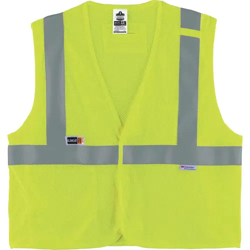 Ergodyne GloWear Safety Vest, Type R Class 2, FR Modacrylic Mesh, ATPV 4.6 cal/cm2, Lime, 2" 3M Reflective Tape, 4X/5X