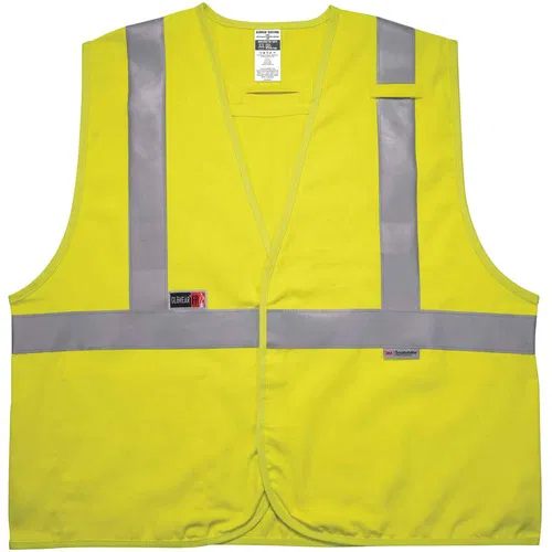 Ergodyne Safety Vest, GloWear Hi-Vis FR, Class 2 Type R, Dual NFPA 2112/70E Compliant, ATPV 6.6 cal/cm2, Lime, Large/XL
