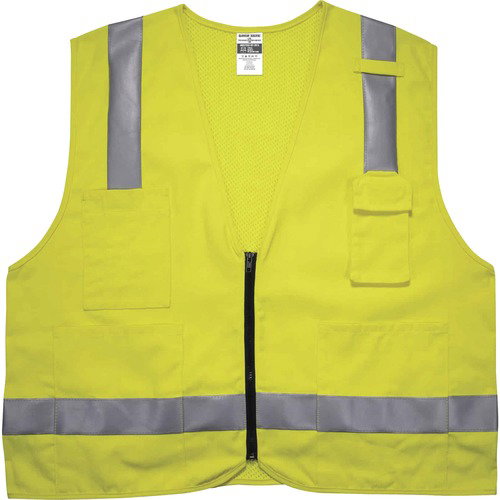 Ergodyne GloWear Safety Vest, Hi-Vis Lime, Flame-Resistant, NFPA 70E, Class 2, Mesh Back, 2X/3X, Zipper, Tool and Phone Pockets