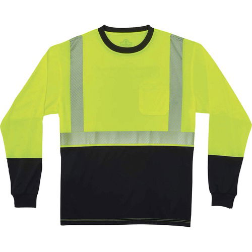 Ergodyne GloWear T-Shirt, Type R Class 2, Long-Sleeve, Medium, Lime/Black, Polyester, 2" 3M Scotchlite Trim