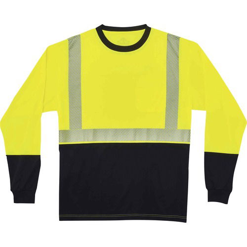 Ergodyne GloWear Hi-Vis T-Shirt, Type R Class 2, Long Sleeve, Large, Lime/Black