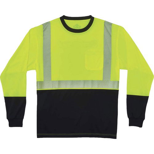 Ergodyne GloWear Hi-Vis T-Shirt, Type R Class 2, Long Sleeve, 3XL, Lime/Black, Polyester, 2 in 3M Scotchlite Trim, Front Pocket