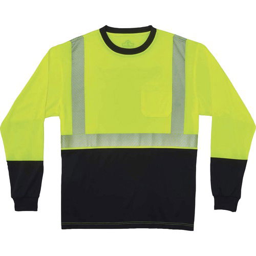 Ergodyne T-Shirt, GloWear, Type R Class 2 Long Sleeve, Lime/Black, 4XL, 2 in 3M Scotchlite Reflective Trim, UPF 30+, Chest Pocket